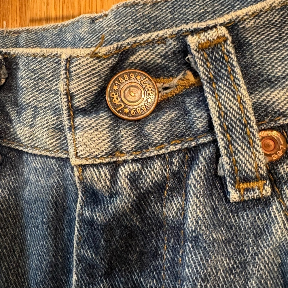Vintage Lee Jeans Women's 26X29 7 Med Blue Tab Denim Union Stamp Made USA 1980s - Picture 5 of 11